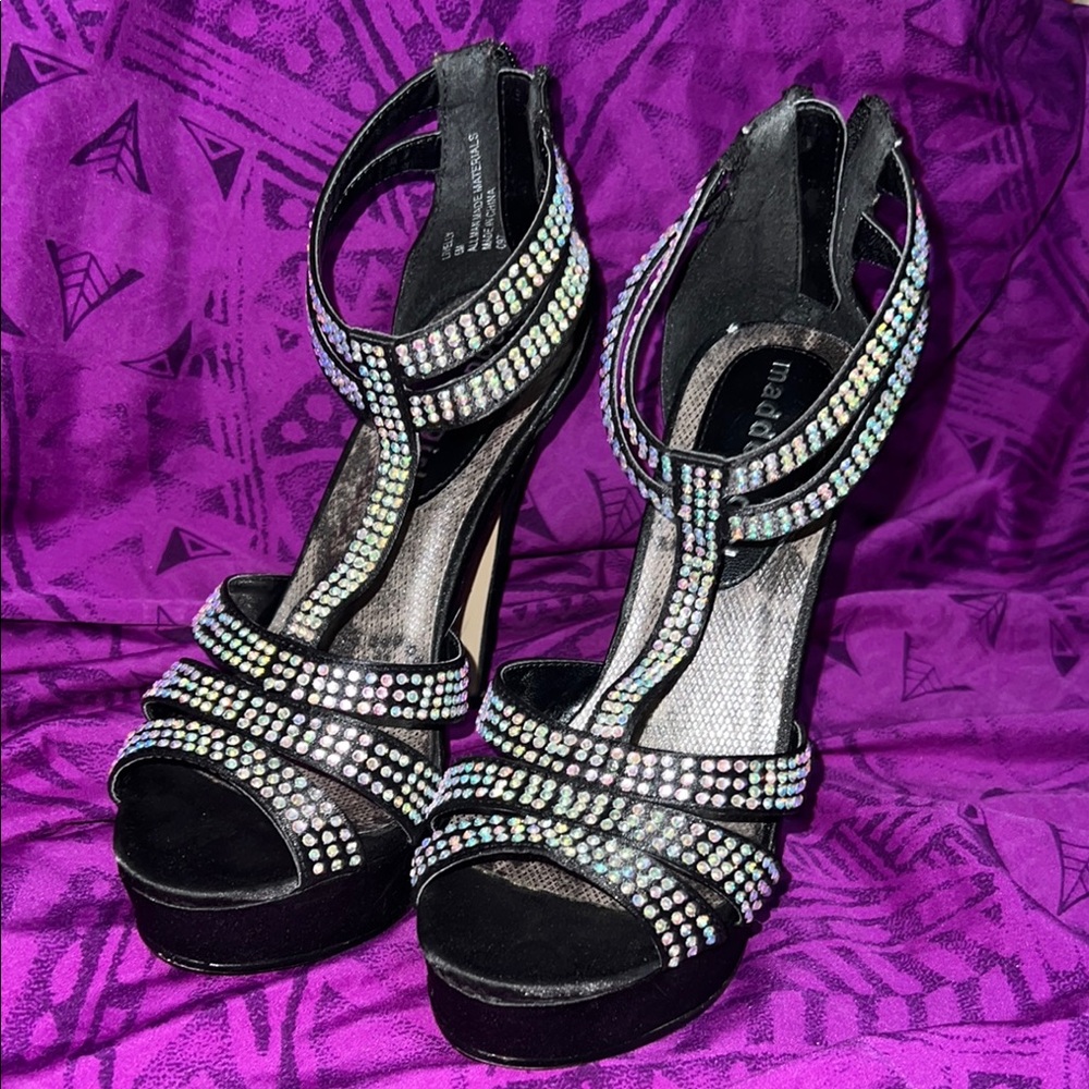 Madden Girl Black Satin Gem Heels